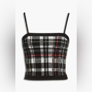 Alice + Olivia Black White Plaid Knit Tank with Red and Green Accents